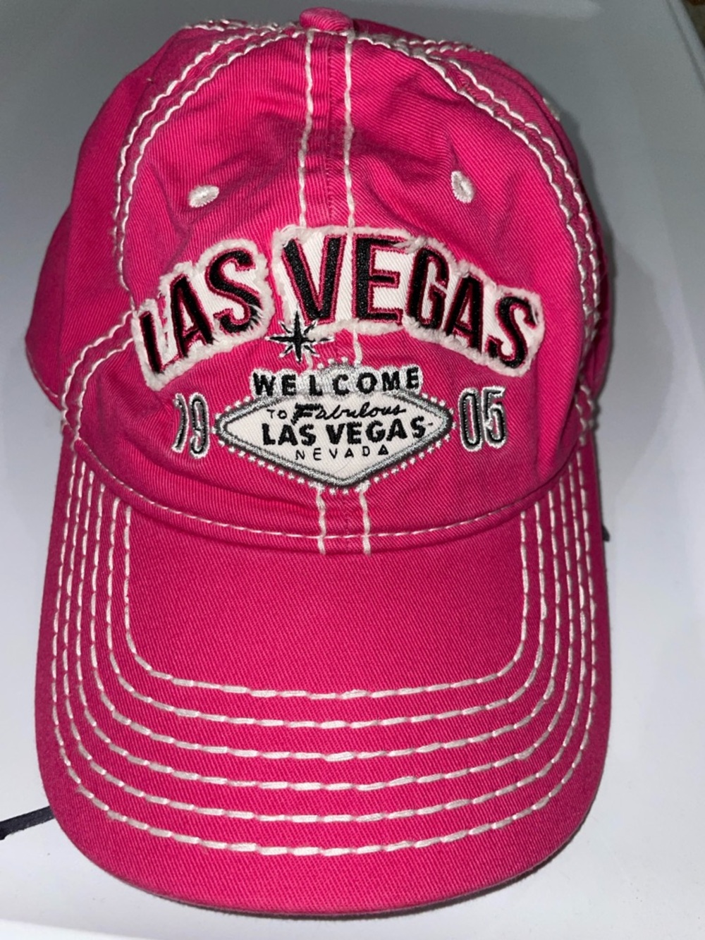 Las Vegas Hot  Pink Embroidered Cap Y2K Distressed Patch Fun Style Baseball